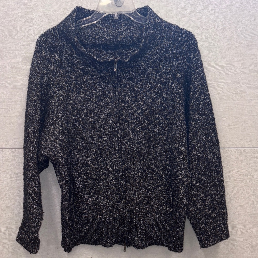 ❤️ Anne Klein Monochrome Knit Zip-Up Sweater Grey and black size XL